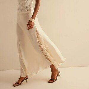 PINEHURST LINGERIE Vintage Creamy Satin Lace Trim Maxi Slip Skirt M